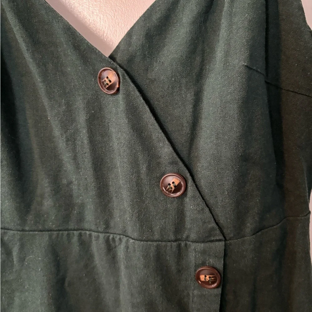 Green Buttoned Front Romantic Quiet Luxury Feminine Chic Midi Dress - Picture 2 of 5